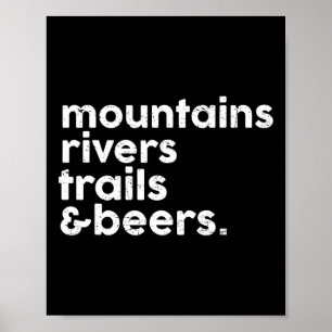 Póster Montañas Ríos Senderos Cervezas Divertido Amante d