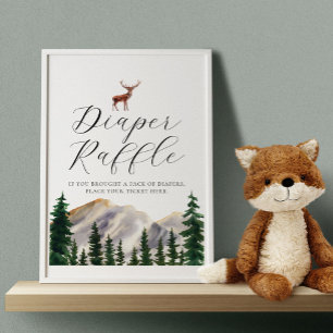 Póster Montañas Rústicas Rótulo Raffle Deer Diaper