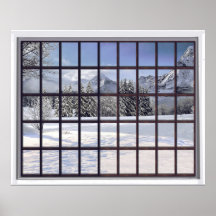 Montañas Snowy Faux Winter Scene Window