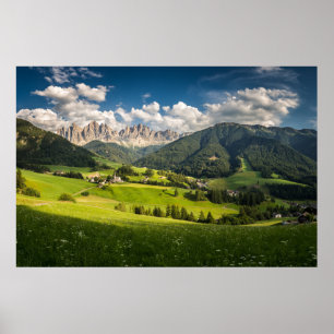 Póster Montañas Valle de Funes, Dolomitas, Italia