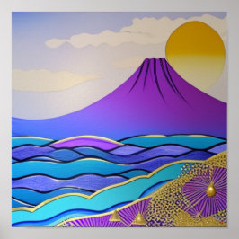 Póster Montañas verde azuladas a orillas del Poster oceán