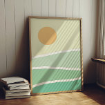 Póster Montañas verdes abstractas<br><div class="desc">Resumen de paisaje de montañas verdes con puesta de sol.</div>