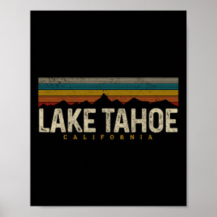 Póster Montañas vintage del lago Tahoe senderismo camping