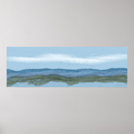 Póster montañas "volando al norte" con pájaros y lago