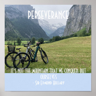Póster Montañas y bicicletas de motivación Perseverancia