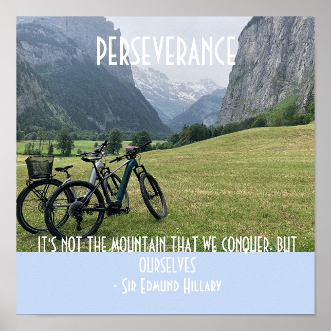 Póster Montañas y bicicletas de motivación Perseverancia (Frente)