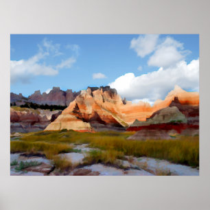 Póster Montañas y cielo en Badlands N.P.- Realismo