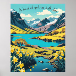 Póster Montañas y colinas de Cumbria, Lago, Golden Daffod