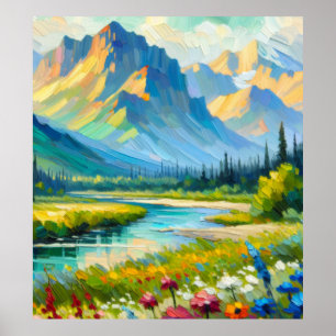 Póster Montañas y Flores