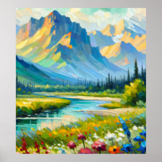 Póster Montañas y Flores