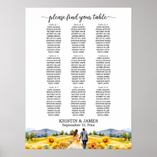 Póster Montañas y Girasoles 9 Mesas Asientos de Boda