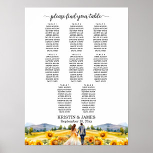 Póster Montañas y Girasoles Asientos de Boda 8 Mesas