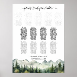 Póster Montañas y Pinos 13 Mesas Asientos de Boda