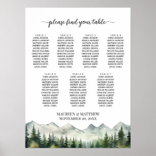Póster Montañas y Pinos 7 Mesas Asientos de Boda