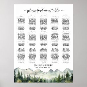 Póster Montañas y Pinos Asientos de Boda 15 Mesas
