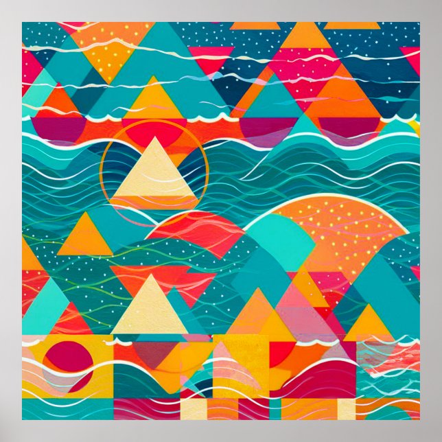 Póster Montañas y río abstractos (Frente)