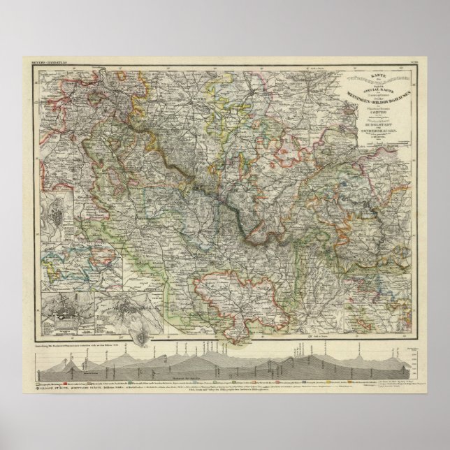 Póster Montañas y ríos de la Alemania de Hildburghausen (Frente)