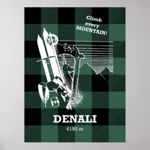 Póster Montañismo del parque Mount Denali McKinley Alaska