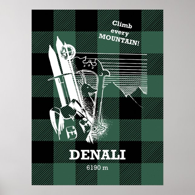 Póster Montañismo del parque Mount Denali McKinley Alaska (Frente)