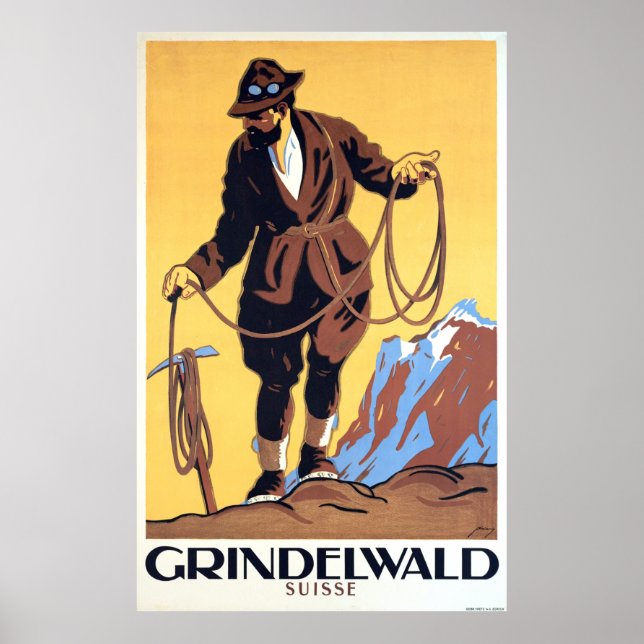 Póster Montañista de Grindelwald, Suiza (Frente)