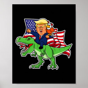Póster Montar Un Dinosaurio Trex Funny Merica Patriótico