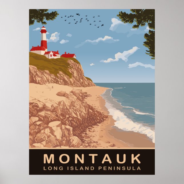 Póster Montauk, Long Island, Viajes antiguos  (Frente)