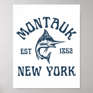 Póster Montauk Nueva York Pesca Marlin Viaje Pescado Play