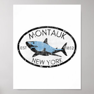 Póster Montauk Nueva York Pesca Tiburón Pescado Playa Emb