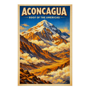 Póster Monte Aconcagua, Argentina, en un clásico estilo r
