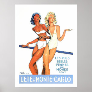 Póster Monte Carlo, mujeres con traje de baño, cosecha, v