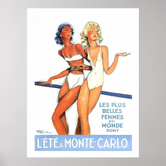 Póster Monte Carlo, mujeres con traje de baño, cosecha, v (Frente)