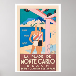 Póster Monte Carlo Riviera Francesa Mónaco Viajes Antiguo