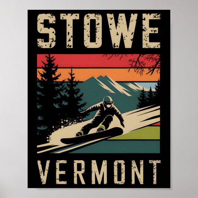 Póster Monte de snowboard Stowe Vermont (Frente)