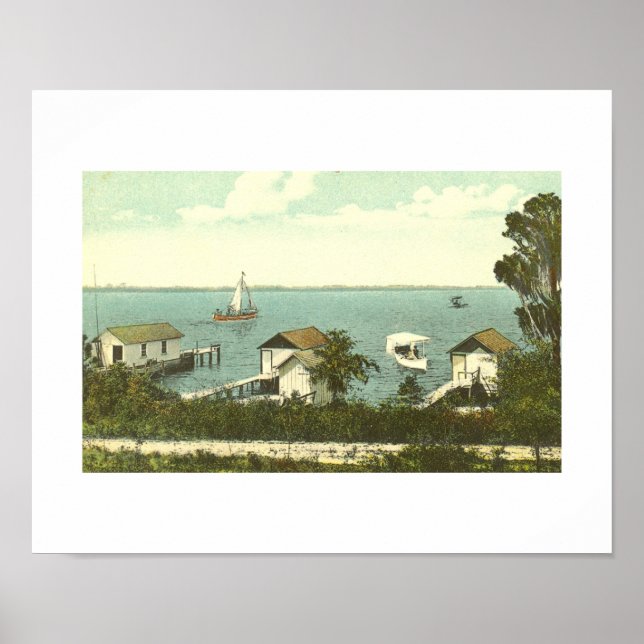 Póster Monte Dora, FL, Fila de la Casa del Barco, 1907 (Frente)