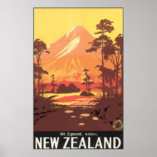 Póster Monte Egmont. 200 M. Nueva Zelanda, Vintage