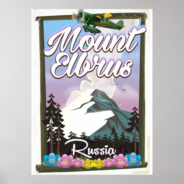 Póster Monte Elbrus, afiche de viajes ruso (Frente)