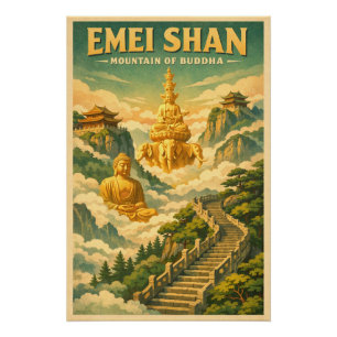 Póster Monte Emei (Emei Shan), China, en un clásico estil