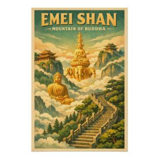 Póster Monte Emei (Emei Shan), China, en un clásico estil