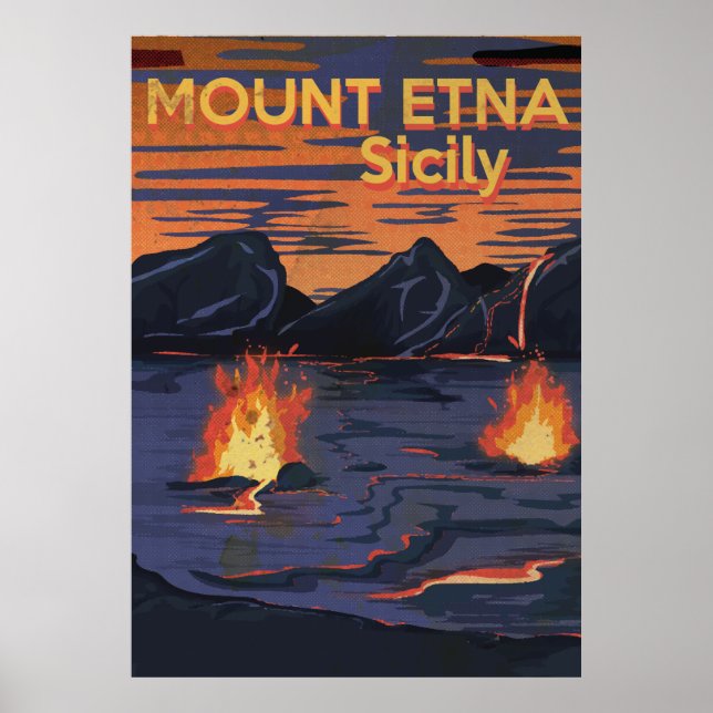 Póster Monte Etna, poster de viajes de Sicilia (Frente)