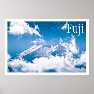Póster Monte Fuji, cielo azul, nubes, Japón