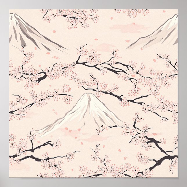 Póster Monte Fuji con Flor de Cerezo – Japonés (1) (Frente)
