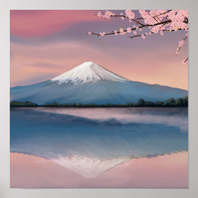 Póster Monte Fuji con flores de cerezo (Frente)