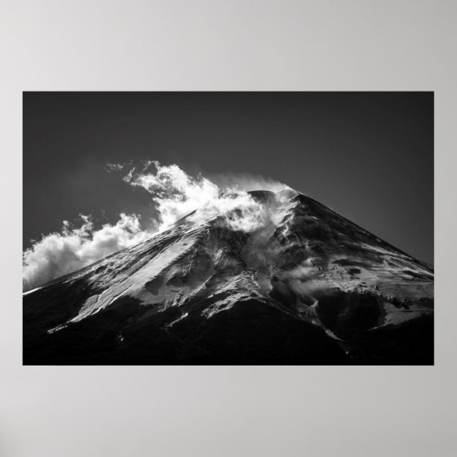 Póster Monte Fuji en blanco y negro (Frente)