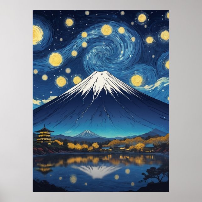 Póster monte fuji en noche estrellada (Frente)