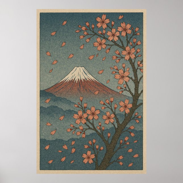 Póster Monte Fuji en Primavera: Serenidad de Flor de Cere (Frente)