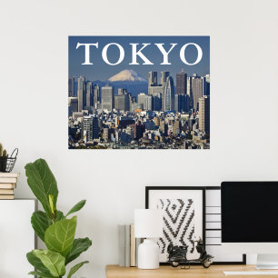 Póster Monte Fuji   panorama del distrito de Shinjuku Tok