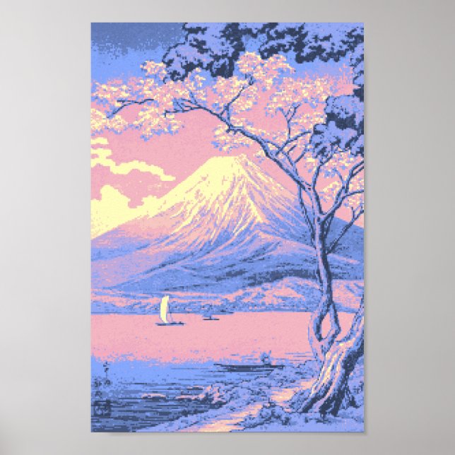 Póster Monte Fuji rosa y morado del lago Yamanaka (Frente)