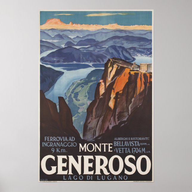 Póster Monte Generoso, Suiza, afiche de viaje (Frente)