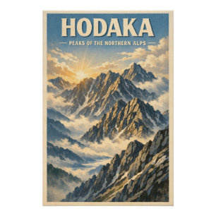 Póster Monte Hotaka, Japón, en un clásico retro