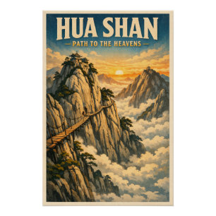 Póster Monte Hua (Huashan), China, en un clásico retro